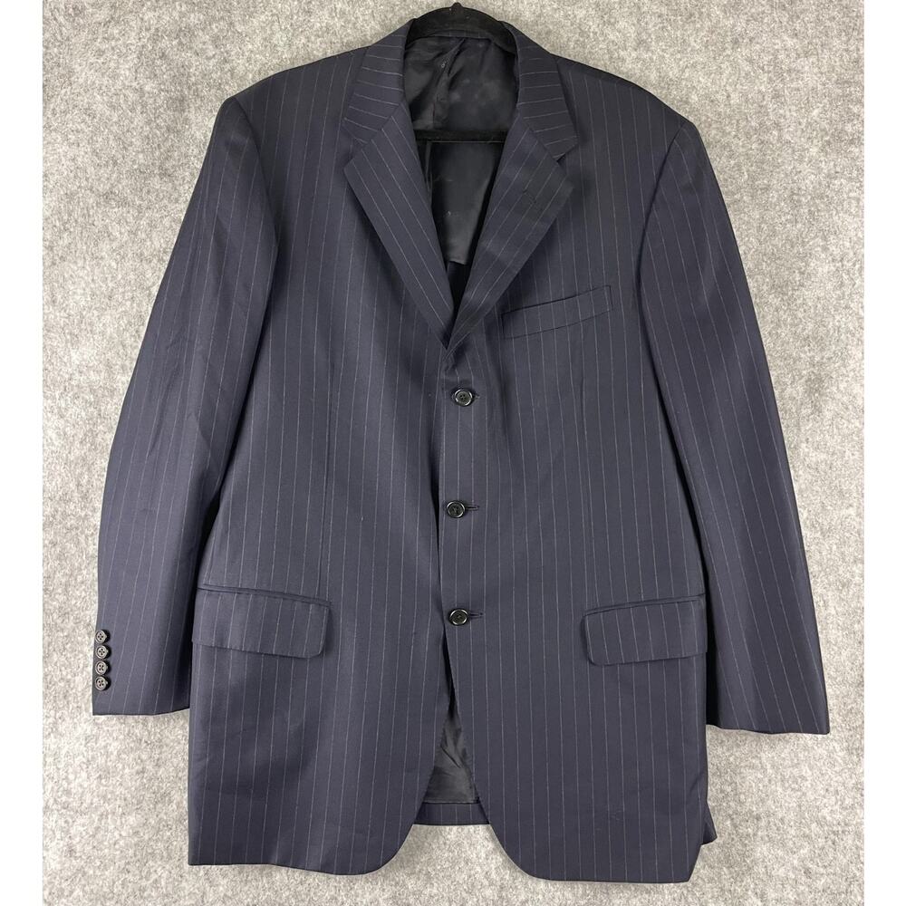 Oxxford Clothes Wool Blazer Sport Coat Mens 44L Blue Stripe Super 100s 3 Button
